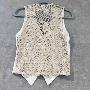 Vtg Area Code Crochet Vest Womens Medium Brocade Boho Coquette Shabby Chic